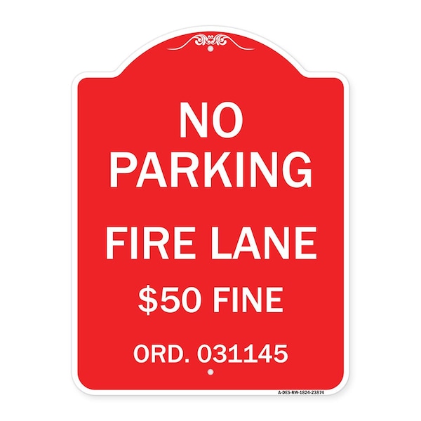 Signmission Missouri No Parking Fire Lane $50 Fine, Red & White Aluminum Sign, 18" x 24", RW-1824-23874 A-DES-RW-1824-23874 - main
